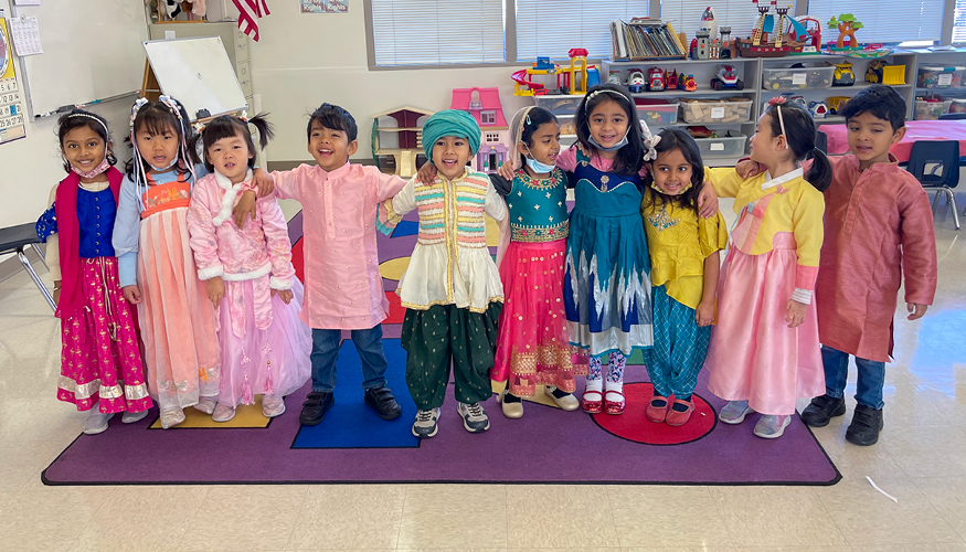 Preschool students dressed for Small World Days