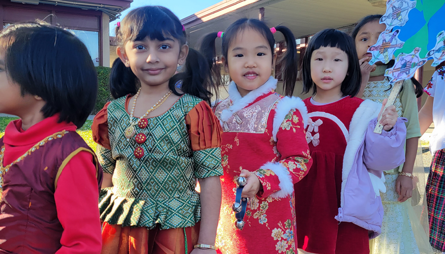 Young students dressed for Small World Days
